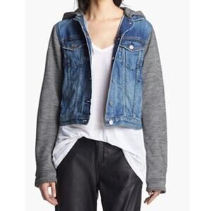 rag & bone Bradford Denim Jacket Knit Sleeve Hooded in Blue Denim Women's XS
